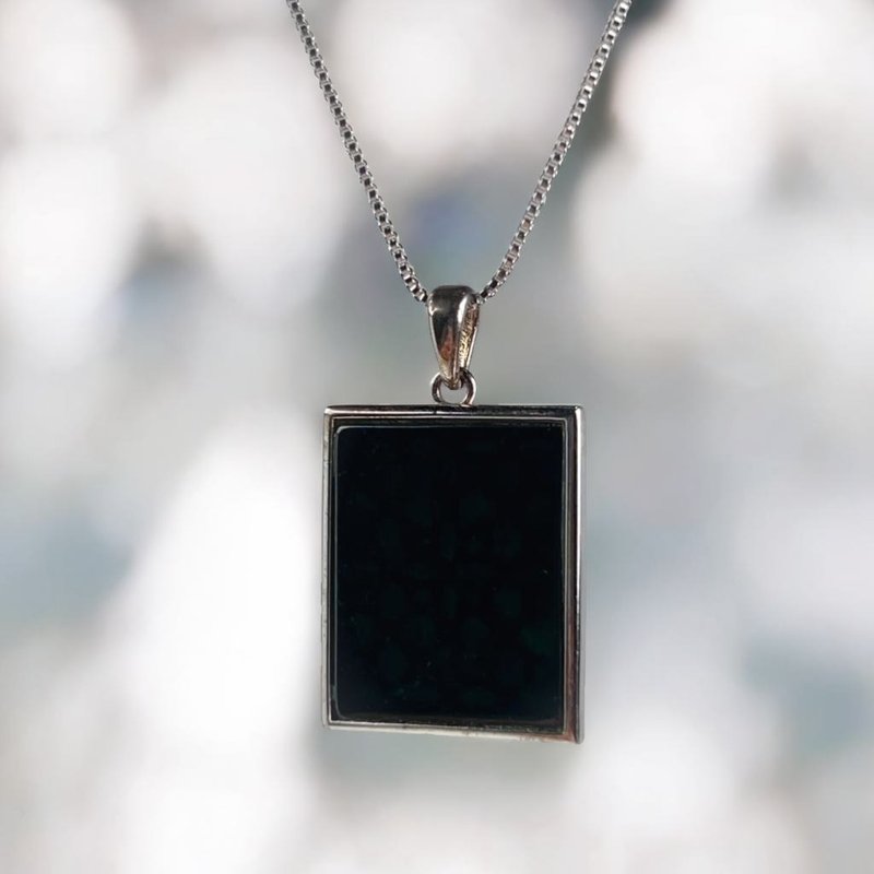 墨翠翡翠无事牌项链 925纯银 | 天然缅甸玉翡翠A货 | 送礼 - 项链 - 玉石 黑色