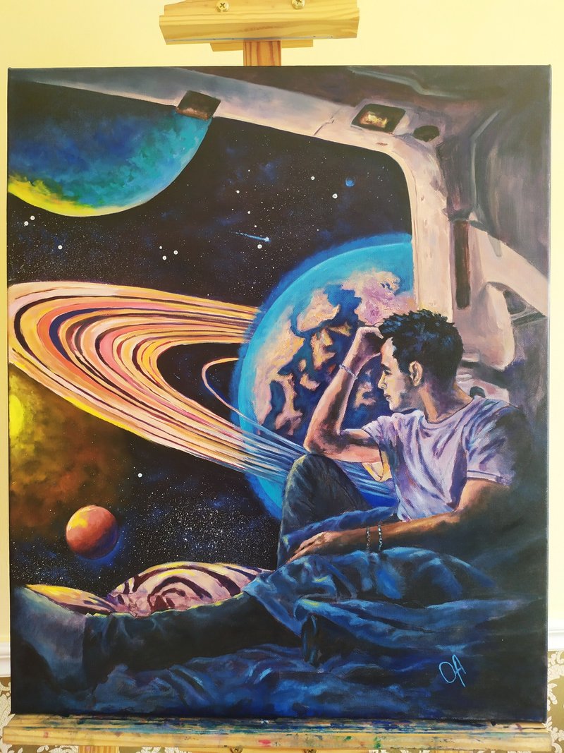 原创油画。太空旅行。超现实主义。 - 海报/装饰画/版画 - 棉．麻 蓝色