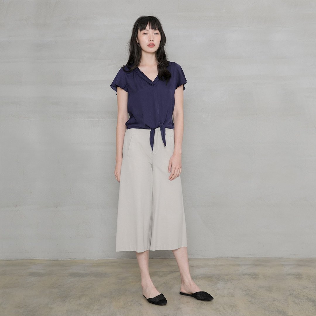 优雅女绅七分宽裤 Exquisite Lady Tailored Culotte P132 - 女装长裤 - 棉 蓝色