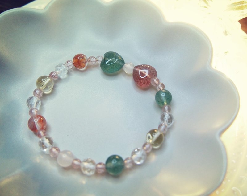 小礼物 l 招桃花 l 草莓晶 l 黄水晶 l 绿草莓晶 - 手链/手环 - 水晶 绿色