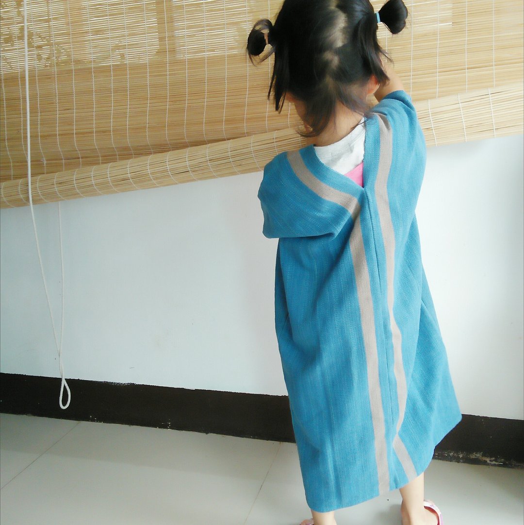 Thai plant dyeing & hand-woven dress / indigo / line / kids / cotton - 童装礼服/连衣裙 - 棉 蓝色