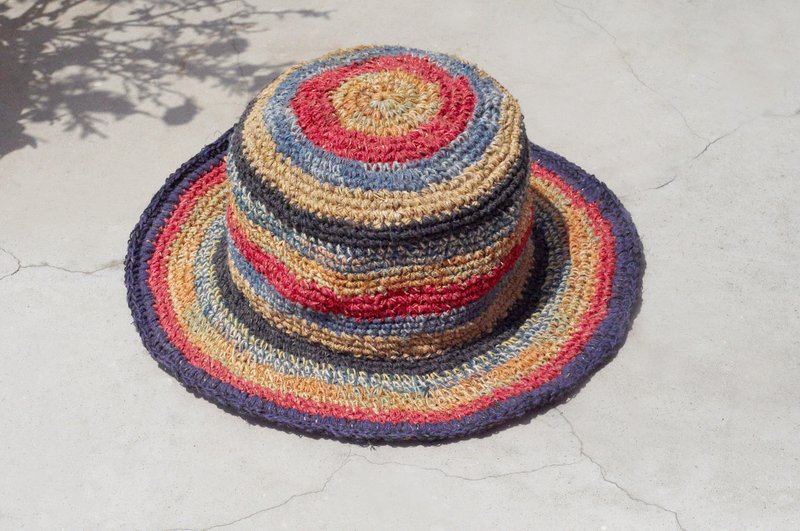 情人节礼物 限量一件 手工编织棉麻帽/编织帽/渔夫帽/遮阳帽/草帽 - 草莓 + 蓝莓 冰淇淋渐层条纹 手织帽 - 帽子 - 棉．麻 多色