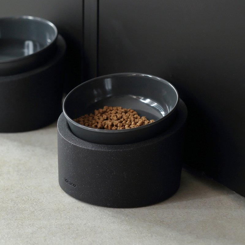 日本ideaco 宠物喂食护颈斜口碗架套组(低款)-多款可选 - 碗/碗架 - 塑料 黑色
