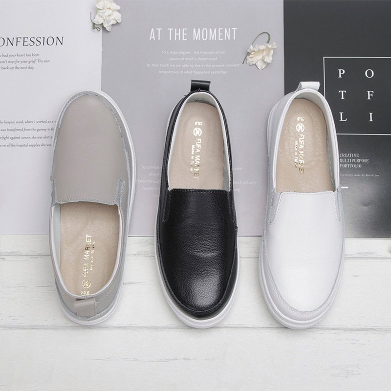 真皮盐系百搭懒人鞋 8055L - 芭蕾鞋/娃娃鞋 - 真皮 灰色