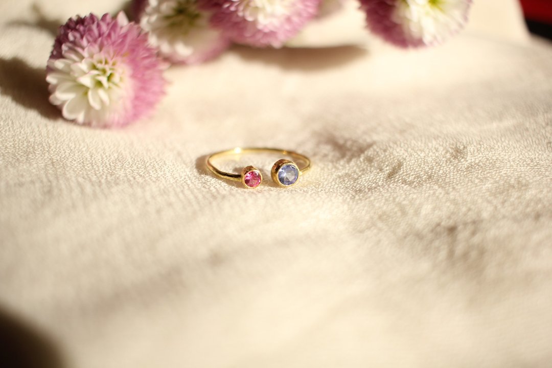 Flower open ring (pink spinel + lavender tanzanite) Size 13 - 戒指 - 宝石 粉红色