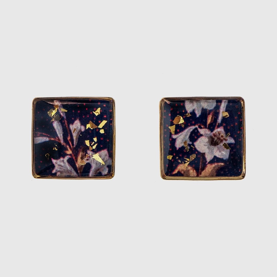 耳环 | Nocturnal Blooms 夜繁花 - 耳环/耳夹 - 其他金属 蓝色