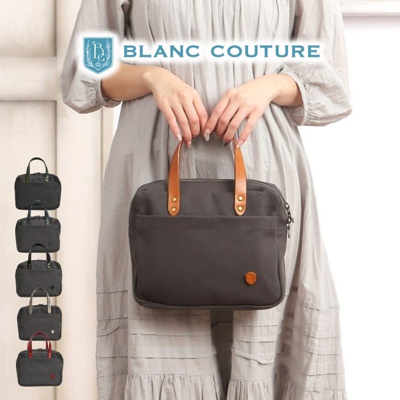 帆布手提包 炭灰色 × 真皮提把 - 手提包/手提袋 - 棉．麻 黑色