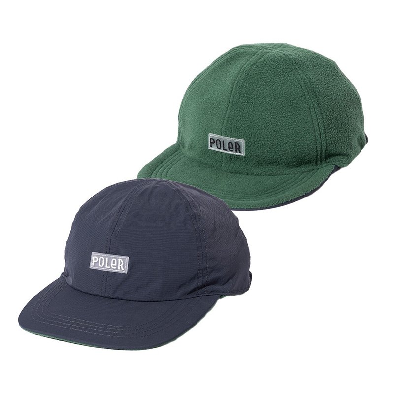 日本限定 POLER REVERSIBLE FLEECE CAP 刷毛尼龙双面毛帽 / 蓝绿 - 帽子 - 其他材质 蓝色