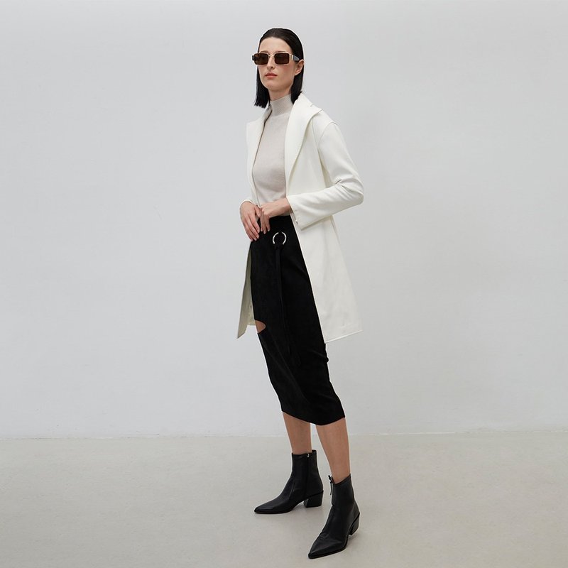 切口开衩金属环绑带过膝裙(黑)│Who Cares 台湾服饰品牌 - 裙子 - 棉．麻 黑色