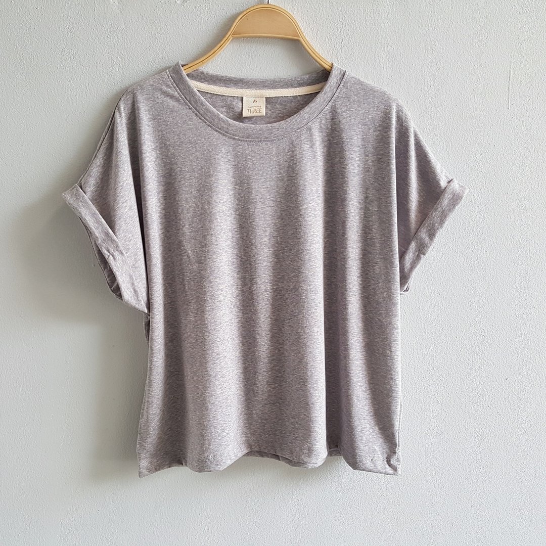Basic T-shirt (Short sleeved)-Grey(top dyed) - 女装 T 恤 - 棉 