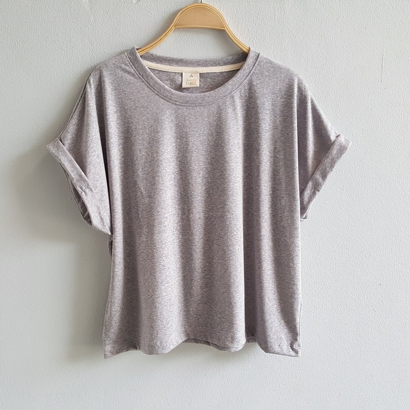 Basic T-shirt (Short sleeved)-Grey(top dyed) - 女装 T 恤 - 棉．麻 