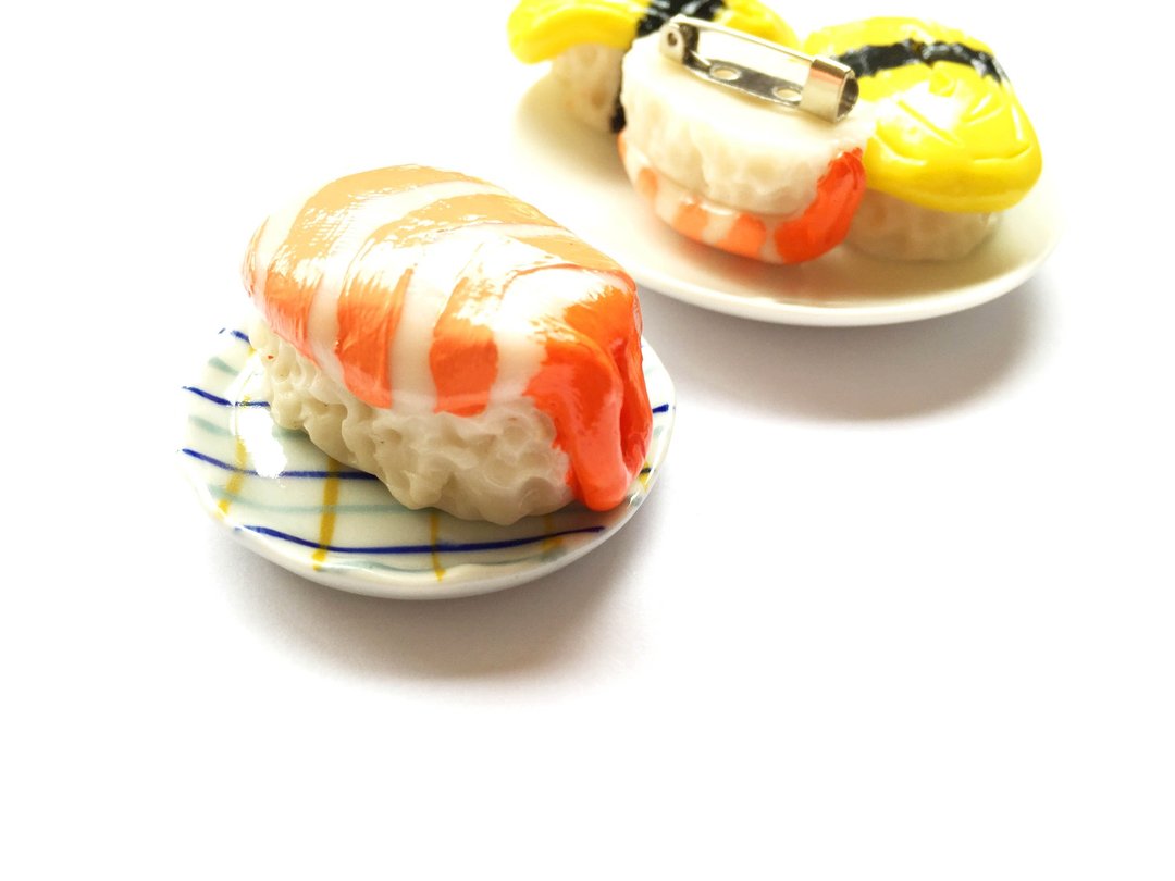 sushi brooch 2 - 胸针 - 粘土 橘色
