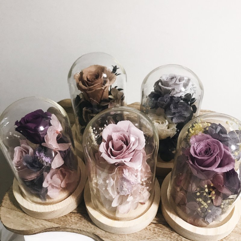 韩式花艺玻璃罩盅永生玫瑰花园/设计师手写小卡-7x11厘米 - 干燥花/捧花 - 植物．花 