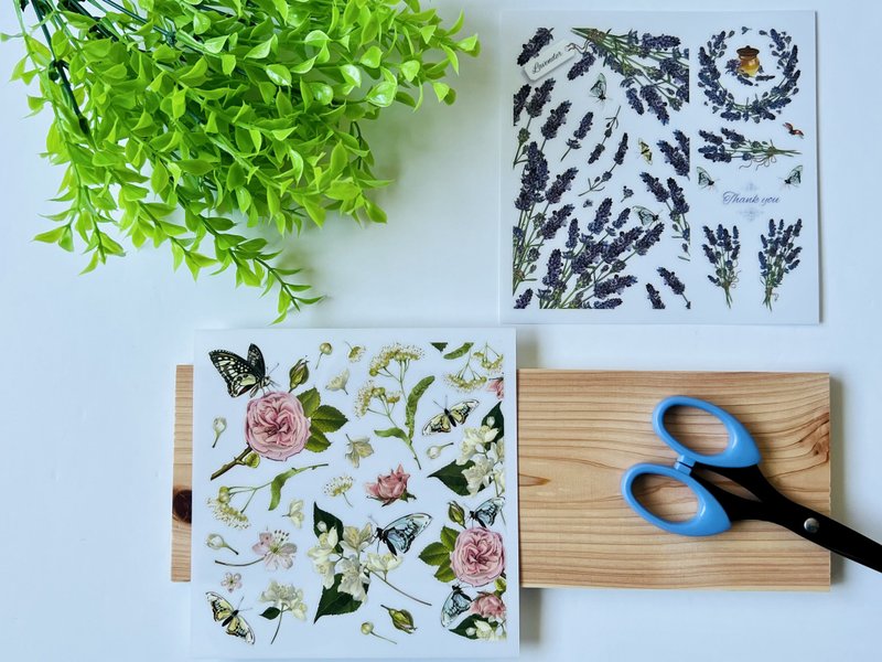 感压转印贴纸-花飞蝶舞组合 Pressure Sensitive Sticker - 贴纸 - 防水材质 透明