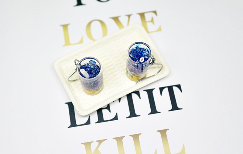 UV胶X不锈钢勾式耳环 <渐层芒果酒> -邮寄包邮- - 耳环/耳夹 - 不锈钢 蓝色