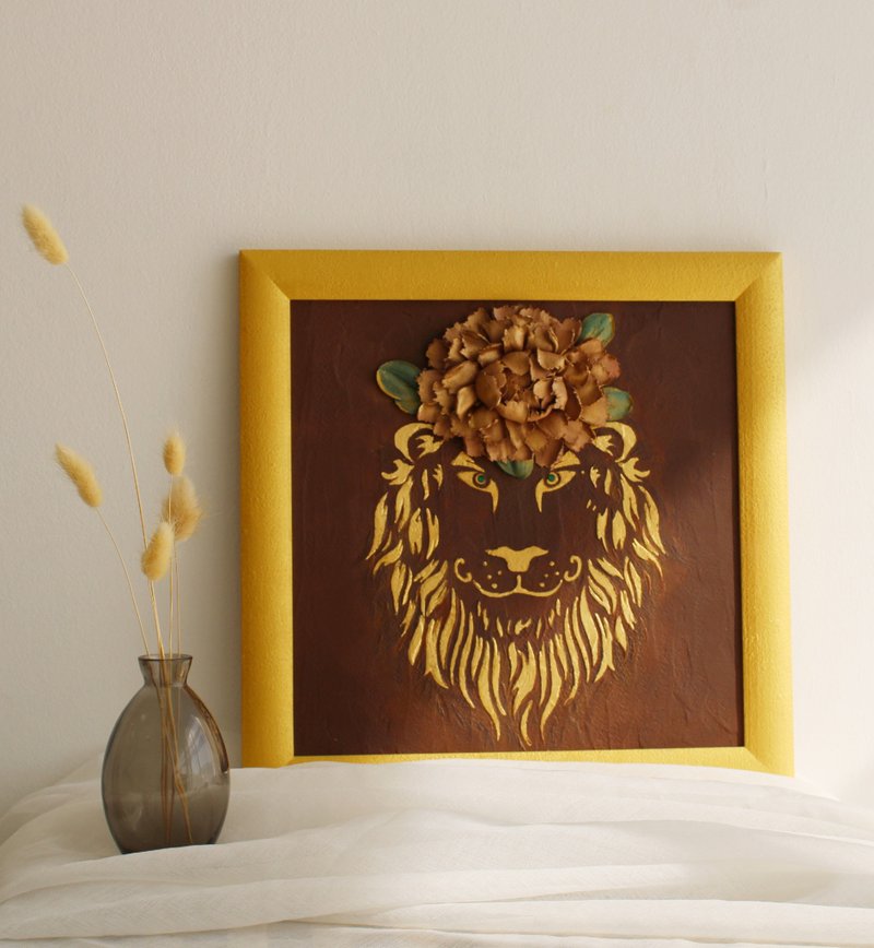 Lion painting, animal wall art, original home decor, animal lover gift - 墙贴/壁贴 - 其他材质 