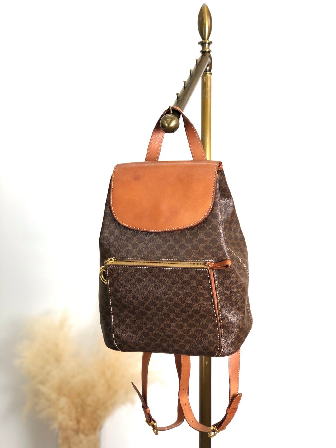 【 日本直送 名牌中古包 】CELINE  સેલિન 背包 棕色 标志 吊饰 PVC/皮革 后背包 vintage 古董 jz6ee6 - 后背包/双肩包 - 防水材质 咖啡色