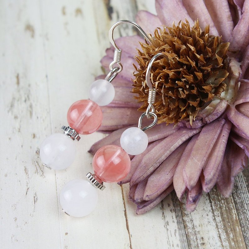 设计师经典耳环 | 倾城风华系列 | 粉黛 - 耳环/耳夹 - 玉石 粉红色