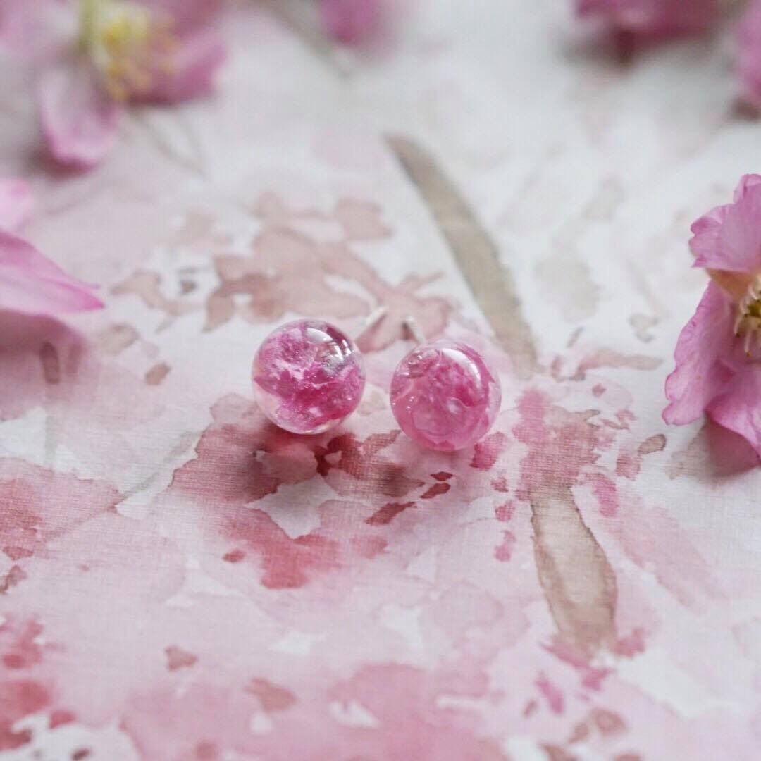 桜の季节 - 春季限定 樱花瓣925纯银耳环(10mm) - 耳环/耳夹 - 植物．花 粉红色