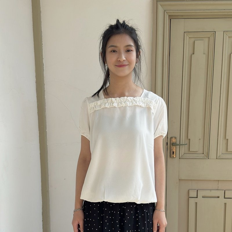 Hana Mokuba 珍珠花边泡袖上衣 - 女装上衣 - 其他材质 