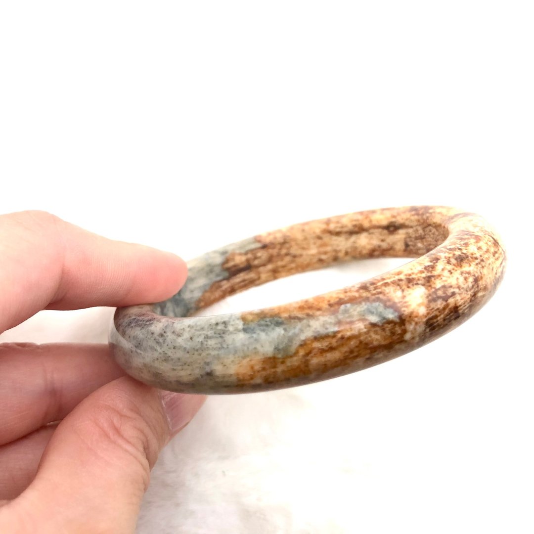 山脉-天然岫玉手镯玉镯/礼物/圈口57.58.59.60/特色料 - 手链/手环 - 玉石 灰色