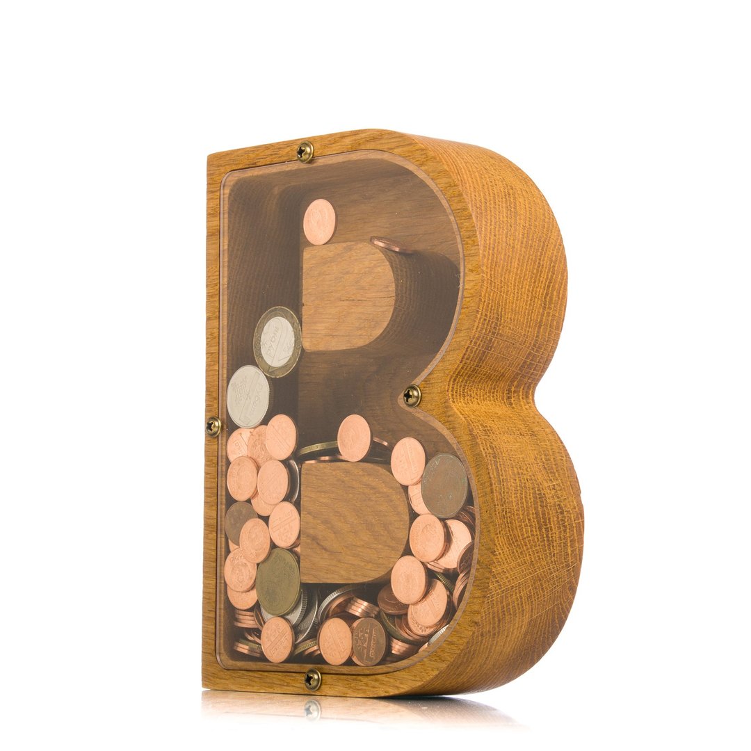 LETTER money box Wooden piggy bank Neutral nursery decor Baby shower favors - 储蓄罐 - 木头 
