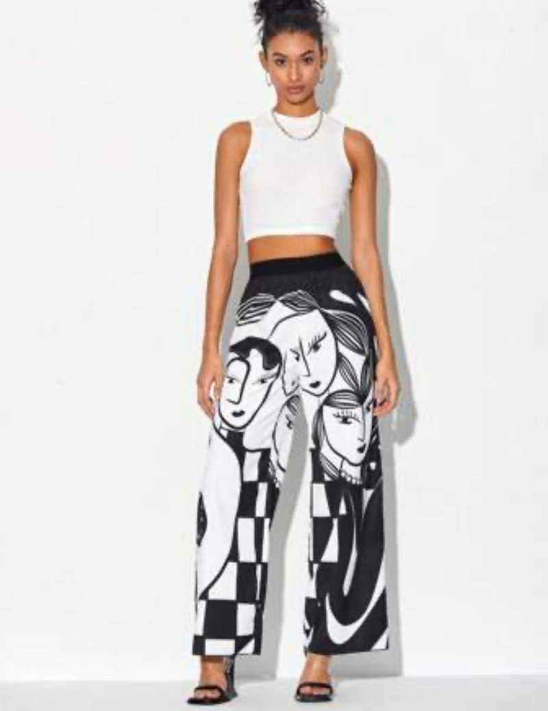 三个女孩宽裤 - 女装长裤 - 棉．麻 黑色