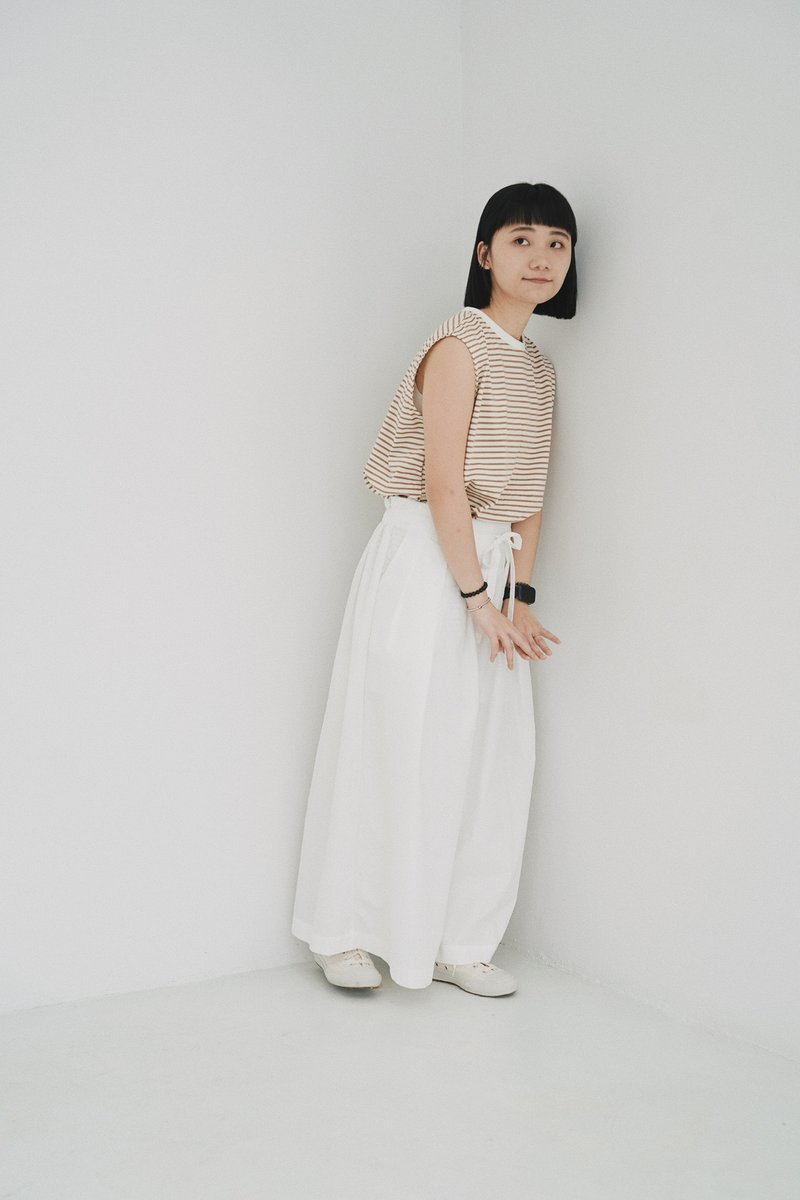 半橡筋束绳裤-白 - 女装长裤 - 棉．麻 白色