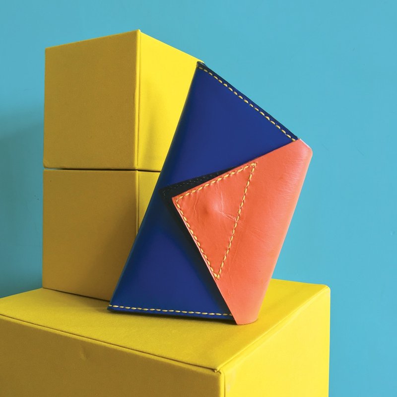 梯形玩味配色皮革单肩包 - 手拿包 - 真皮 蓝色