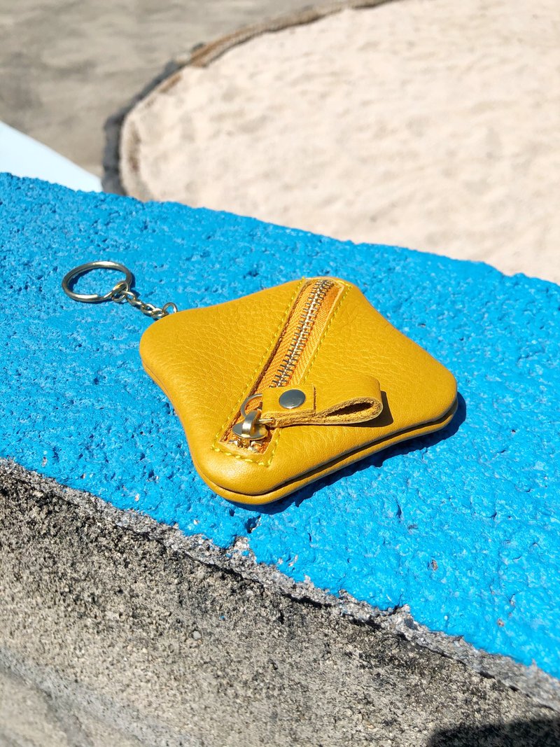 【小方块】ZiBAG-010 / 零钱包 / 钥匙圈 / 杏黄色 (黄拉链) - 零钱包 - 真皮 