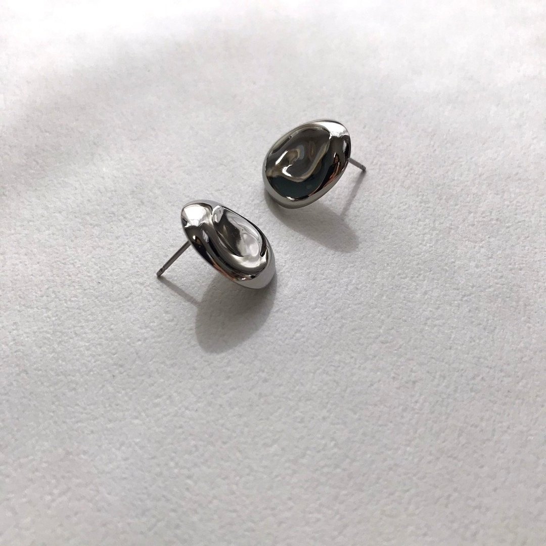 shiratama stainless pierce - 耳环/耳夹 - 不锈钢 银色