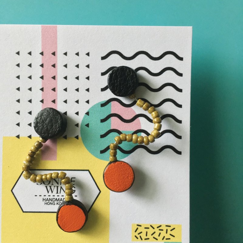 节日礼物 圆点配色皮革耳环 纯银耳针 - 耳环/耳夹 - 真皮 橘色