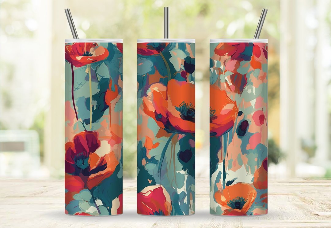 Wild Poppies 20 oz Skinny Tumbler Sublimation Design, Instant Digital Download - 其他数码设计 - 其他材质 
