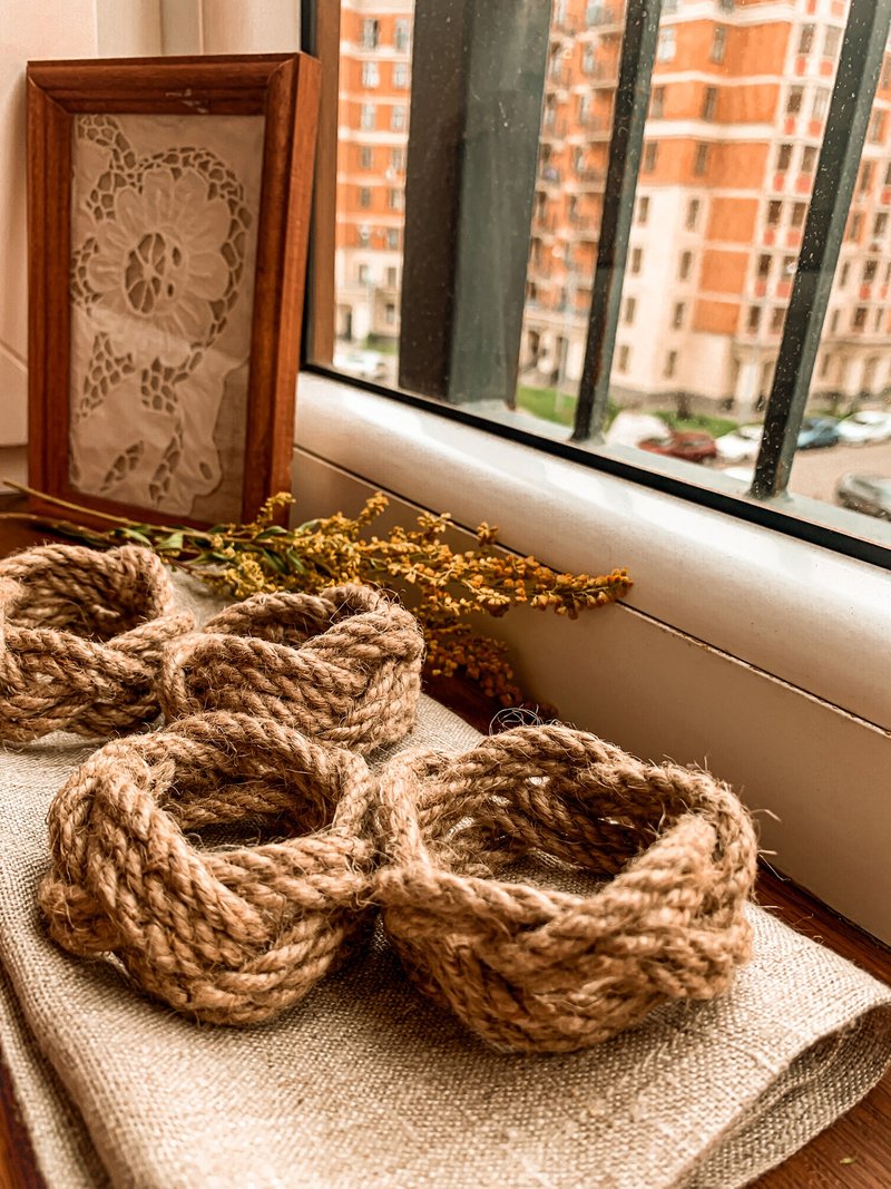 黄麻餐巾环 乡村餐巾环 麻线餐巾 黄麻餐巾环 - 餐垫/桌巾 - 棉．麻 卡其色