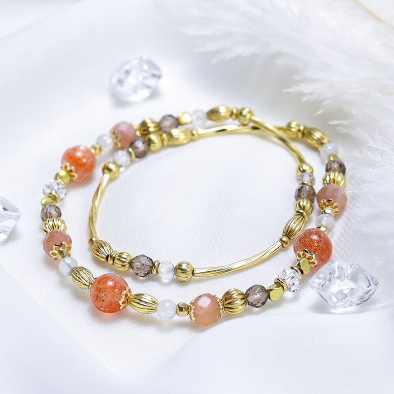 灿烂千阳 | D13太阳石橙月光石双圈手链 - 手链/手环 - 宝石 橘色