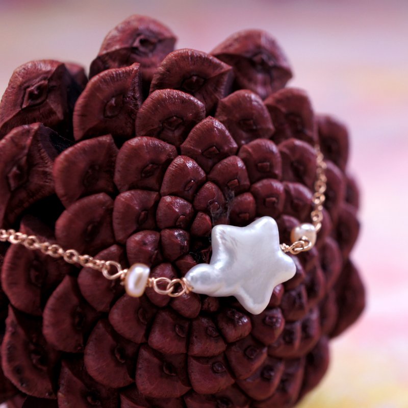 星空 - 花生形 粉红色 珍珠 银电18K玫瑰金 颈链 锁骨链 - 项链 - 珍珠 粉红色