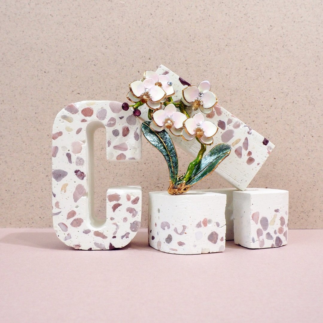 珐琅兰花胸针/坠两用 orchid brooch/necklace 接单订制 - 胸针 - 珐琅 粉红色