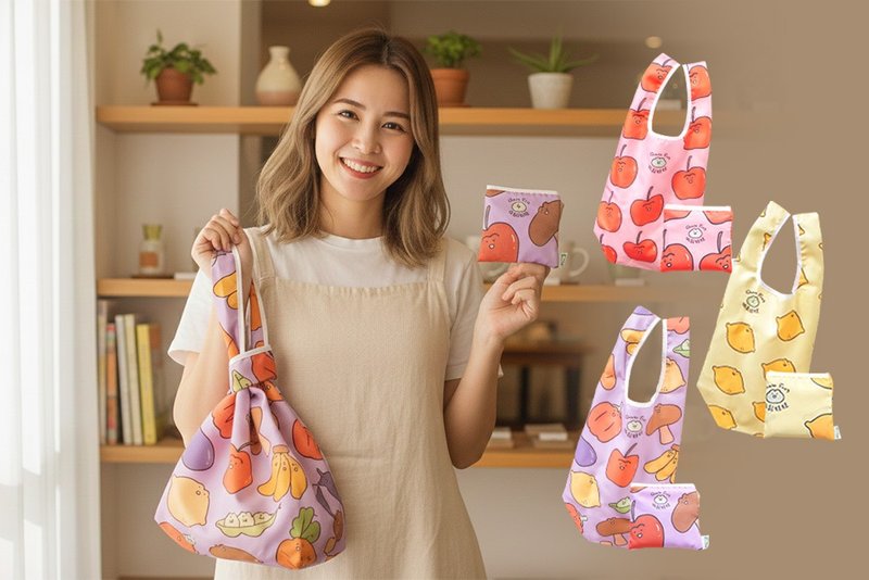 【幸福朵朵 x 呱松蛙蛙】 独家授权 可折叠购物袋 环保袋 - 零钱包 - 防水材质 多色