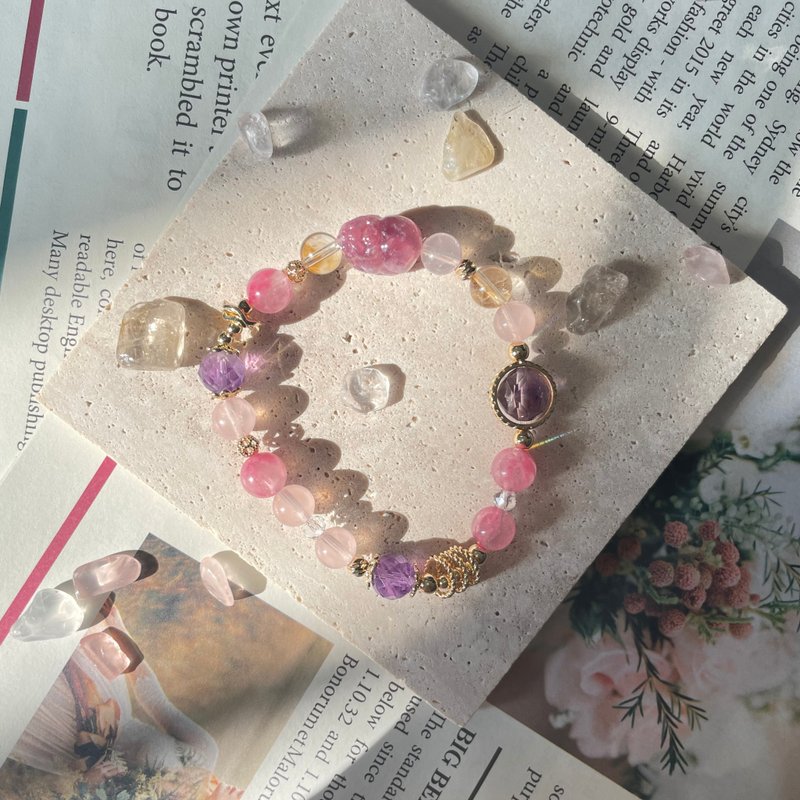 橴岩 14KG开运水晶设计款 紫祖母晶 樱花雨蔷薇 黄水晶 粉晶 - 手链/手环 - 水晶 多色