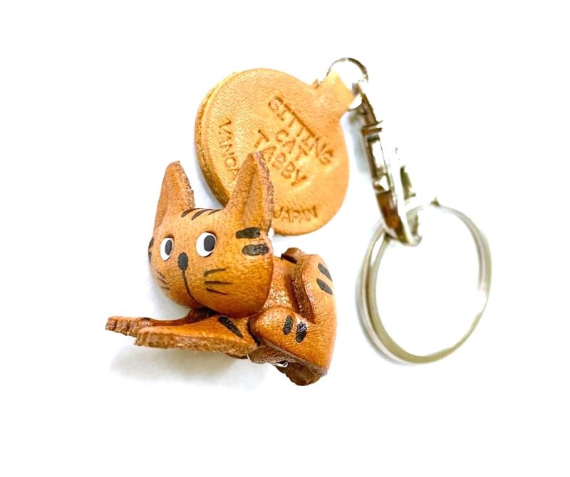 虎斑猫 坐姿款 皮革钥匙圈 日本制 VANCA CRAFT - 钥匙链/钥匙包 - 真皮 咖啡色