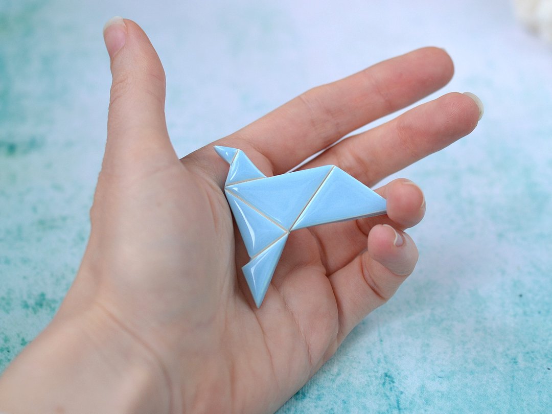 Ceramic origami dove pin brooch - 胸针 - 陶 