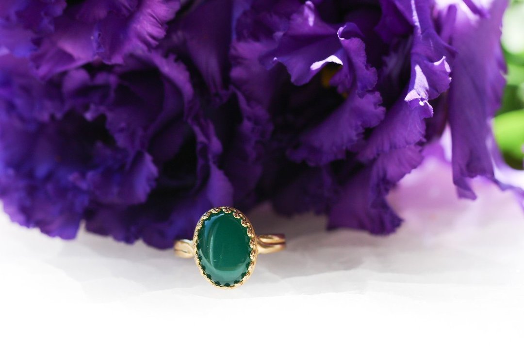 Green Onyx Oval largest ring - 戒指 - 半宝石 绿色