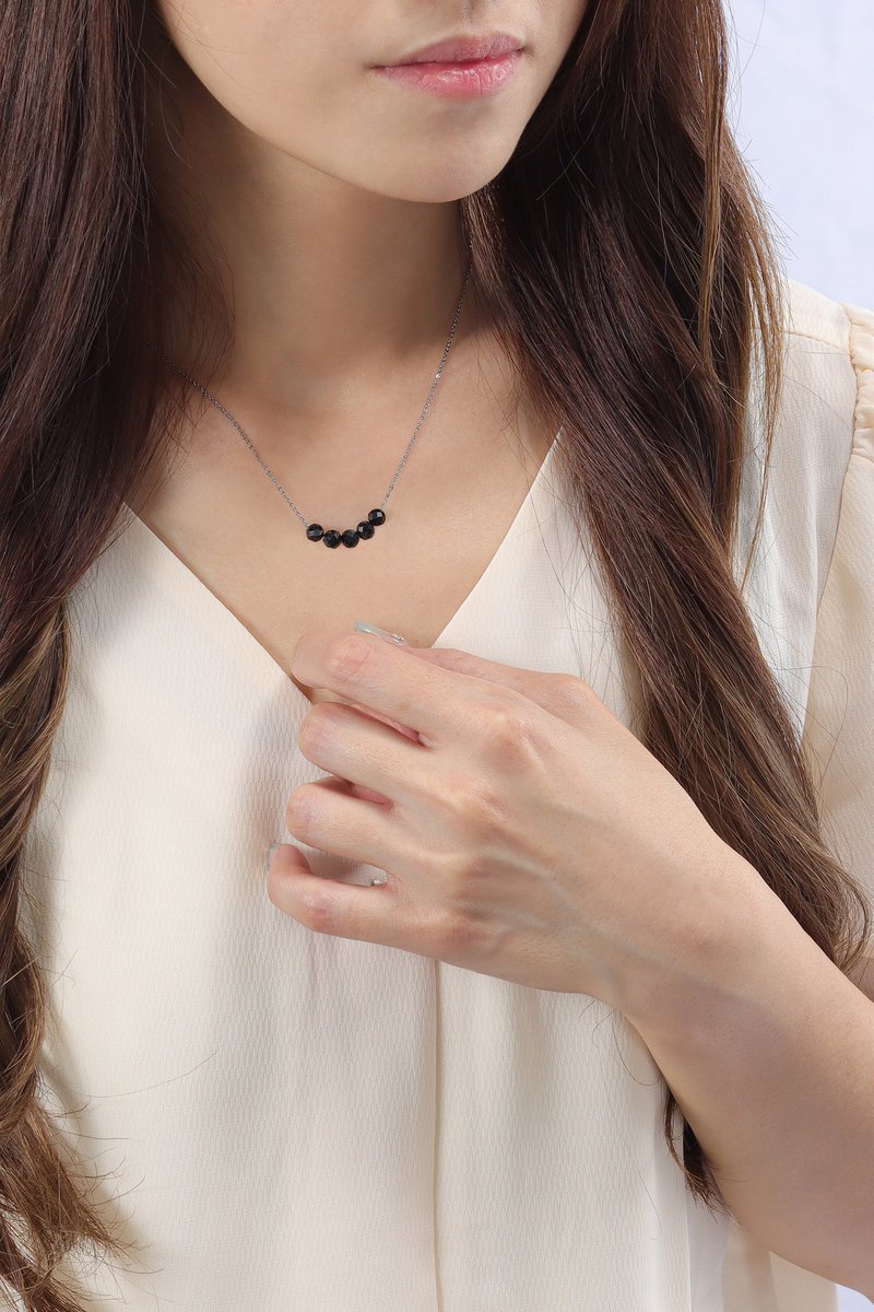 天然缅甸墨翠项链 锁骨链 不锈钢链 - 项链 - 宝石 黑色