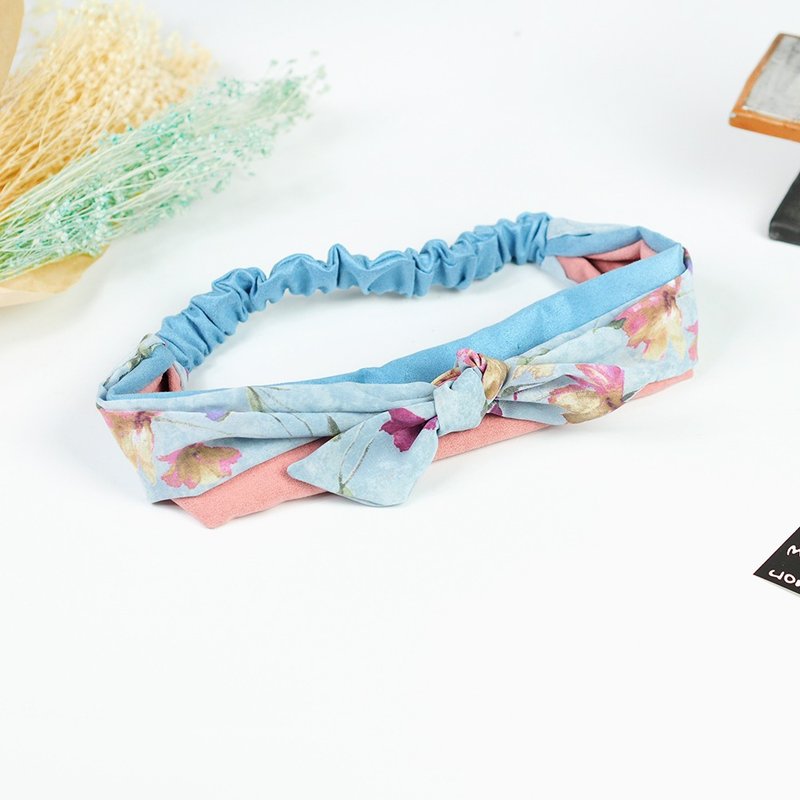 小牛村 弹性发带 多造型绑带 气质【蔚蓝紫花】AB-42 - 发饰 - 棉．麻 蓝色