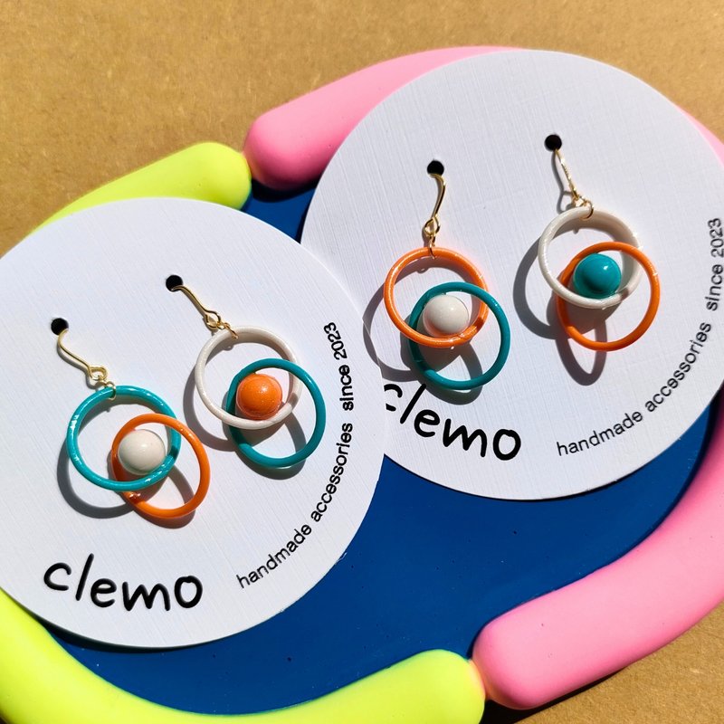 圆圆橘色/钴蓝【耳环/耳夹】 - 耳环/耳夹 - 其他材质 多色
