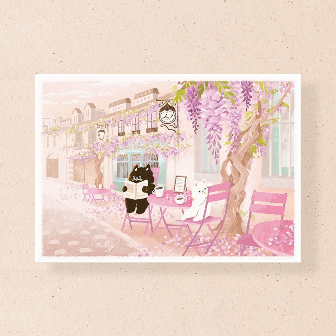 postcard-巴黎紫藤咖啡 - 卡片/明信片 - 纸 粉红色