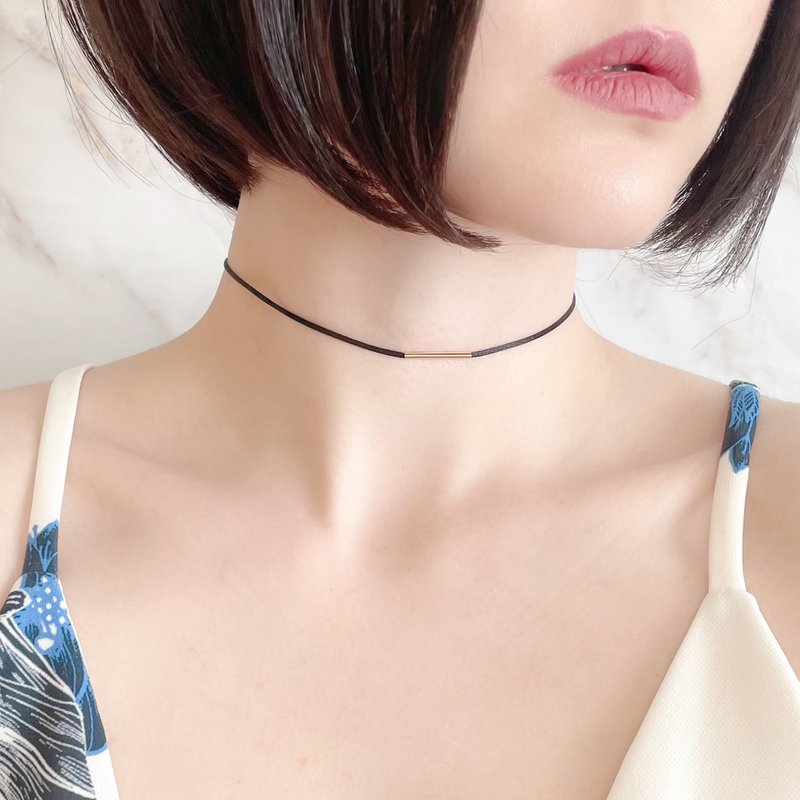 金/黑绳子的简约颈链 SV203G - 颈链 - 聚酯纤维 黑色