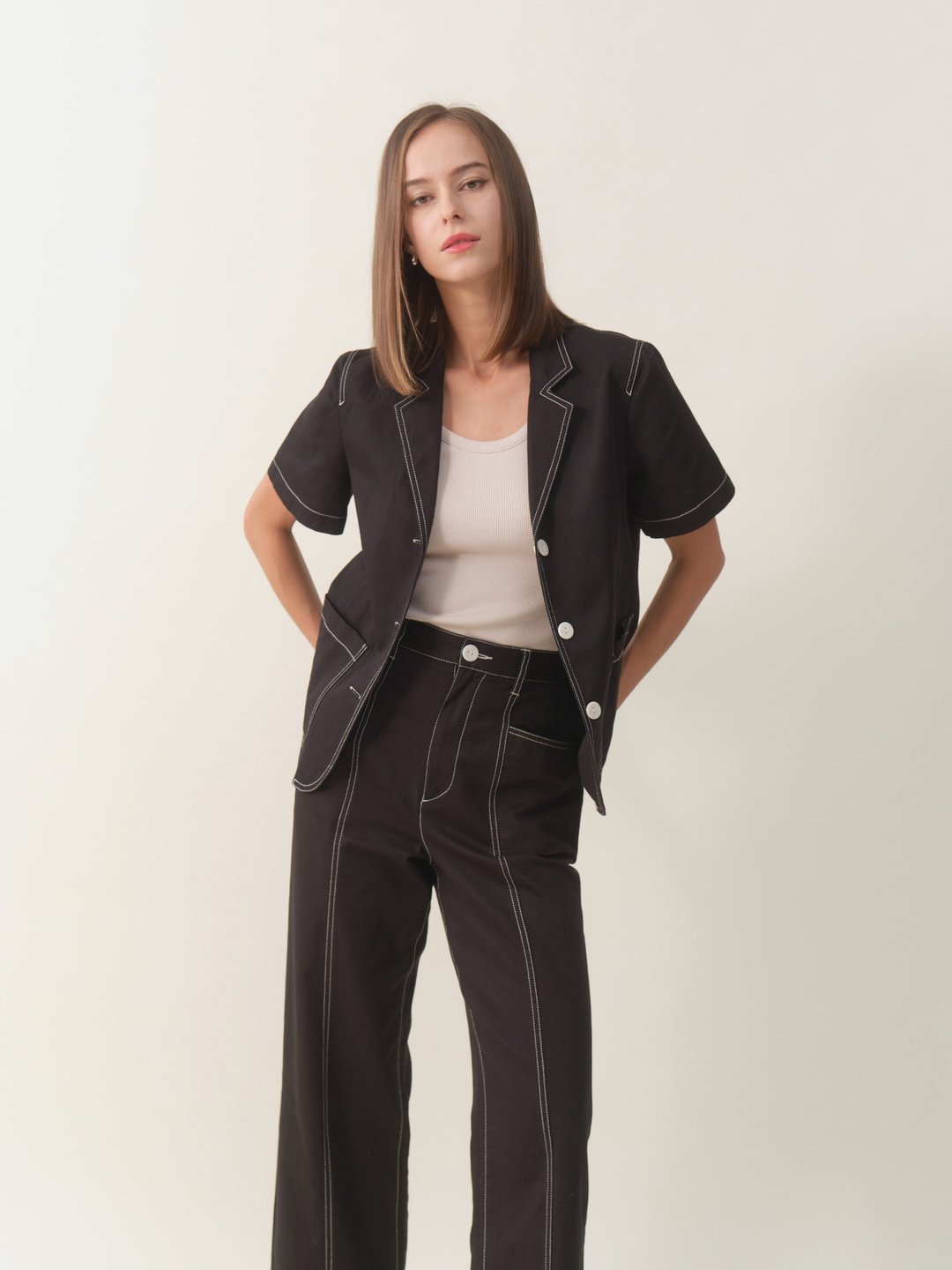休闲短袖西装外套 blazer - 黑色 香港品牌 环保时尚 - 女装休闲/机能外套 - 棉 黑色