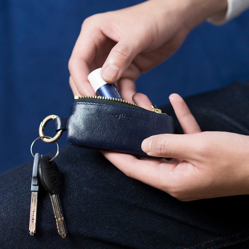 【定制化礼物】皮革钥匙环零钱包 – 海军蓝 - 零钱包 - 真皮 蓝色