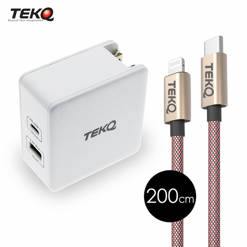 TEKQ2孔 57W USB-C/USB PD QC 旅充+TEKQ USB-C 快充传输线200cm - 充电宝/传输线 - 其他材质 白色
